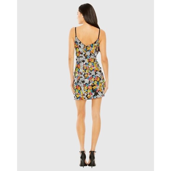 Mac Duggal Size 0 Black Floral 26867 Sequined Mini Cocktail Dress New - Picture 4 of 13